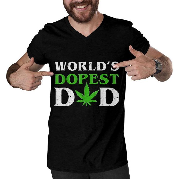 Worlds Dopest Dad Funny Marijuana Weed Leaf Fathers Day  Men V-Neck Tshirt
