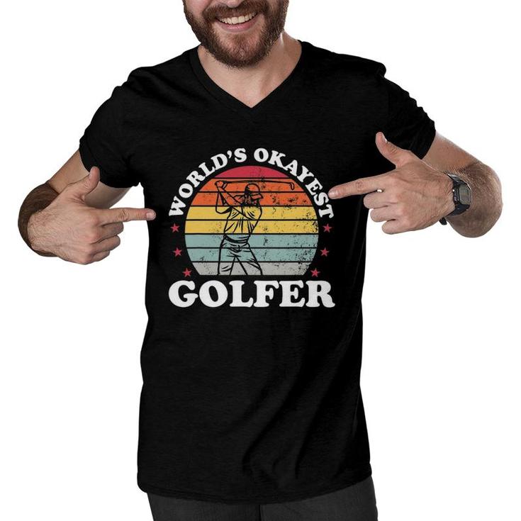 World's Okayest Golfer Golf Player Funny Golfing Dad Men Gift Men V-Neck Tshirt
