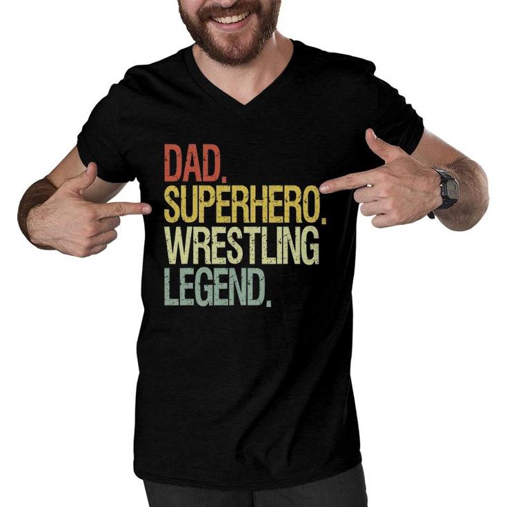 Wrestling Dad Superhero Wrestling Legend Men V-Neck Tshirt
