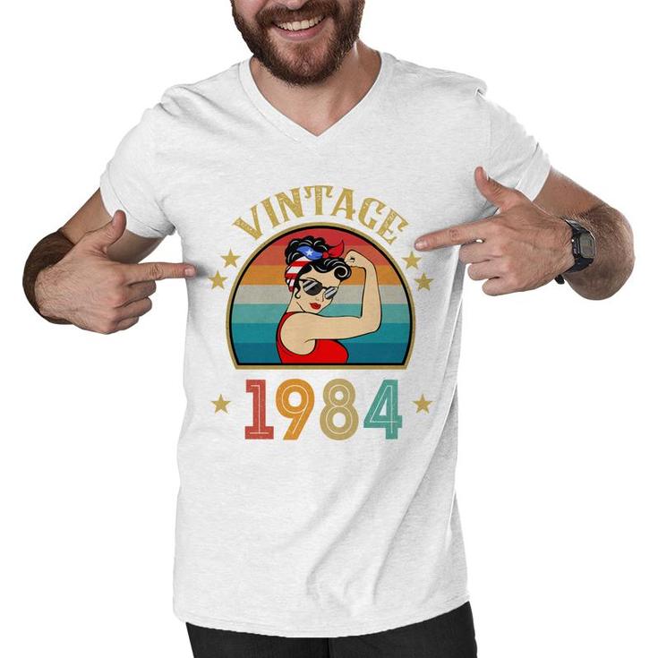 38Th Birthday Gift 38 Years Old For Women Retro Vintage 1984   Men V-Neck Tshirt