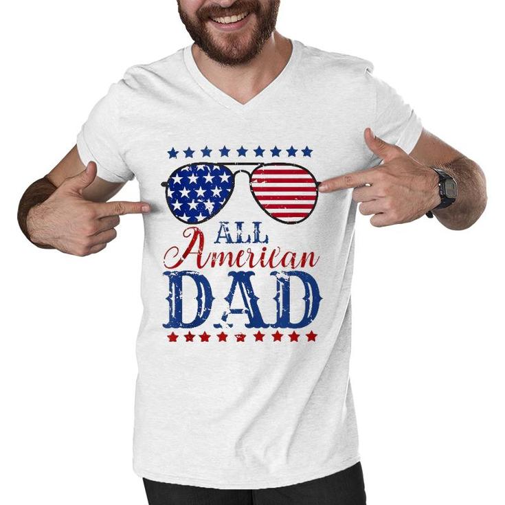 4Th Of July All American Dad Sunglasses Matching Family  Men V-Neck Tshirt