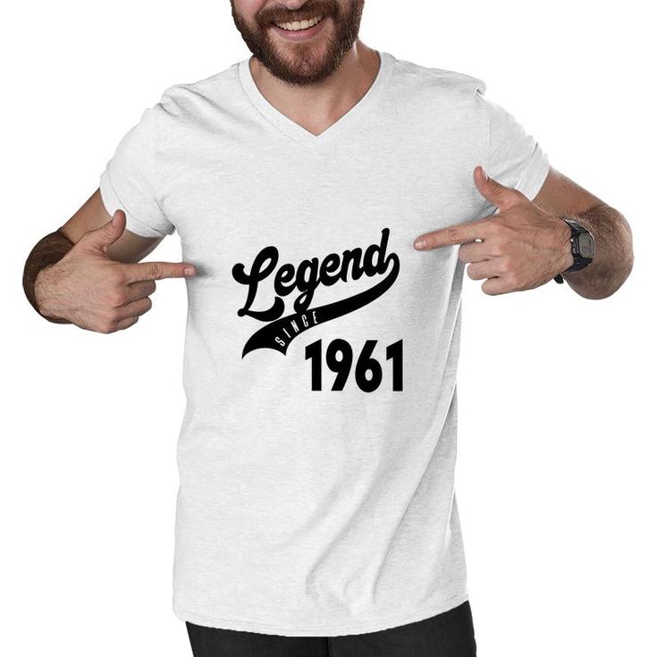 61Th Birthday Legend Since 1961 Happy Birthday Distressed Men V-Neck Tshirt