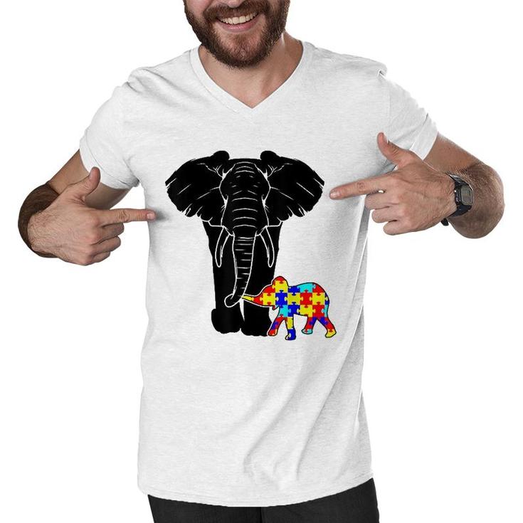 Autism Elephant Autism Awareness Gift Mom Dad Mother's Day Men V-Neck Tshirt