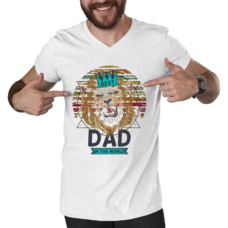 Best Dad In The World Lion Daddy For Father's Day Gift Men V-Neck Tshirt