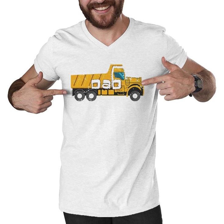 Best Dad  Yellow Construction Trucks Men V-Neck Tshirt