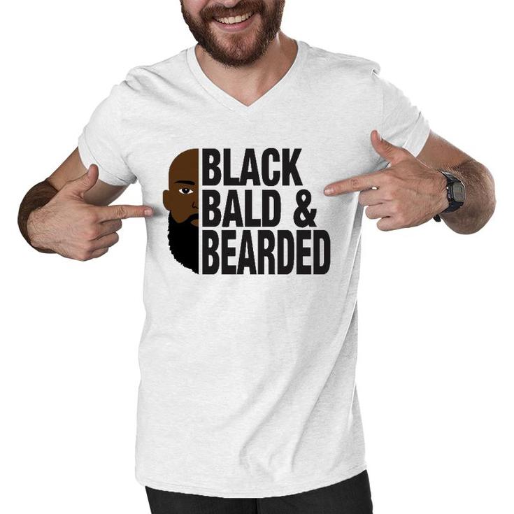 Black Bald And Bearded Face Funny Father's Day Men V-Neck Tshirt