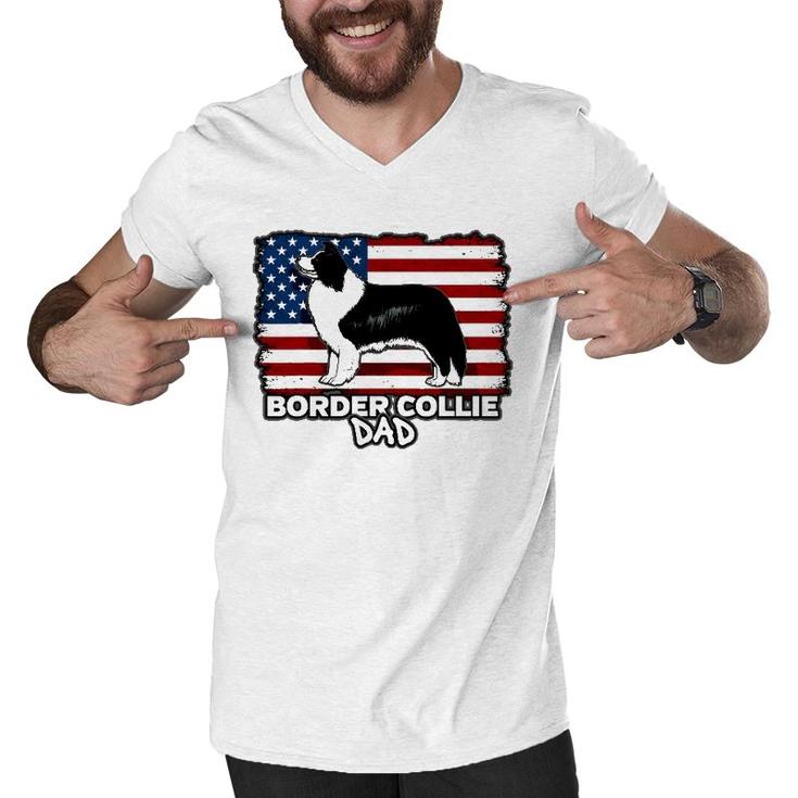 Border Collie Dad Dog American Flag Men V-Neck Tshirt