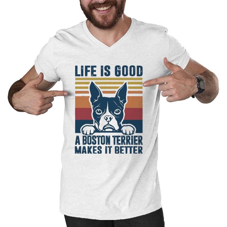 Boston Terrier Gifts For Women Men Boston Terrier Dad Mom Men V-Neck Tshirt