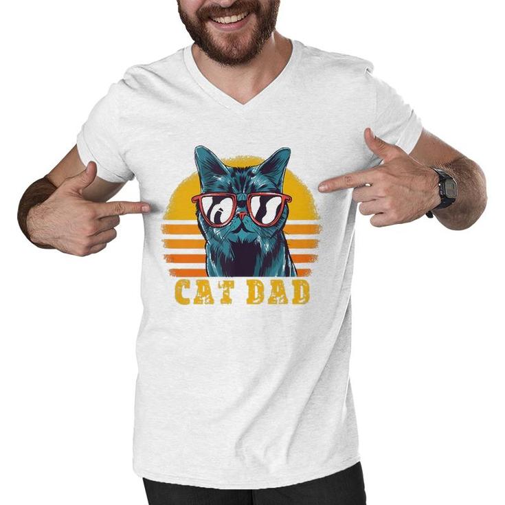 Cat Dad - Vintage Cat Sunglasses - Best Cat Dad Men V-Neck Tshirt