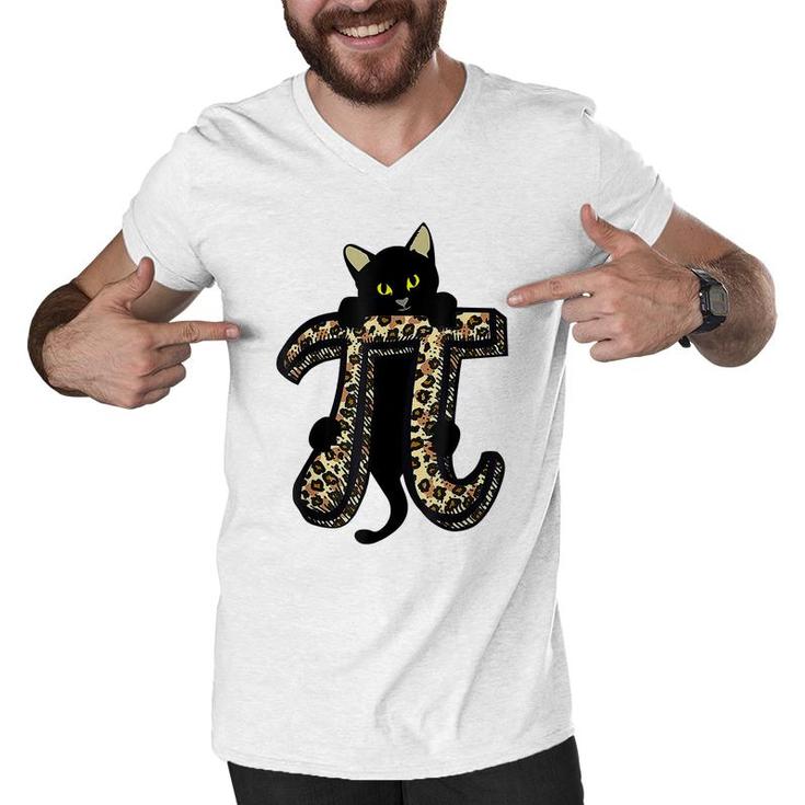 Cat Leopard Happy Pi Day Math Teacher Students Kids 314  Men V-Neck Tshirt