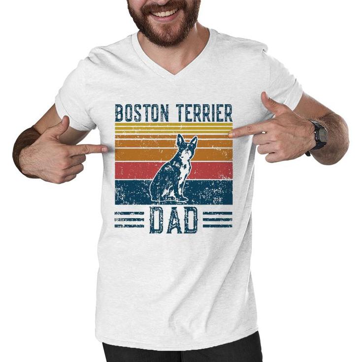 Dog Dad - Vintage Boston Terrier Dad Men V-Neck Tshirt