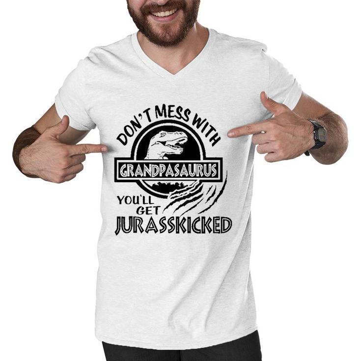 Don't Mess With Grandpasaurus Jurassicked Dinosaur Grandpa Men V-Neck Tshirt