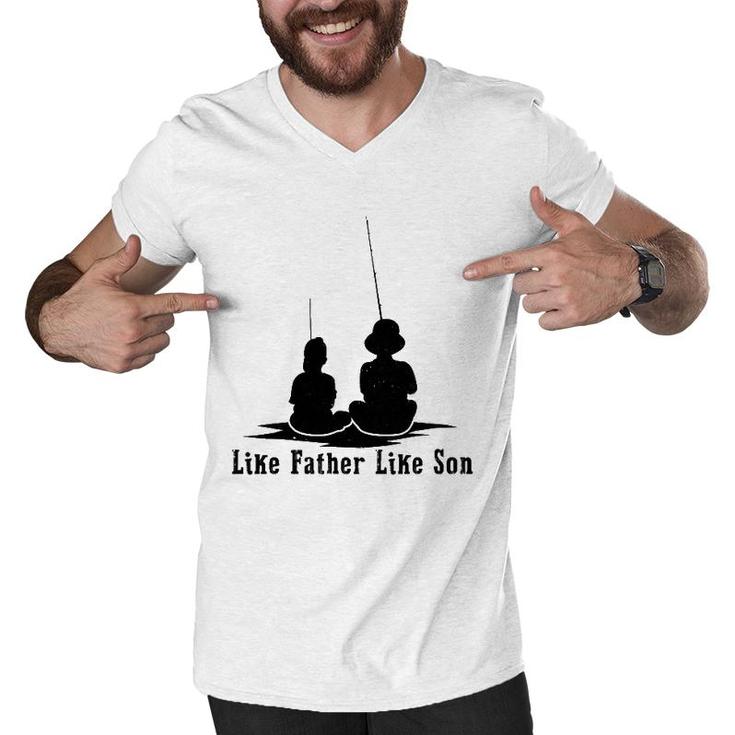 Father Like Son Fishing Matching Dad Daddy Papa Pops Men V-Neck Tshirt