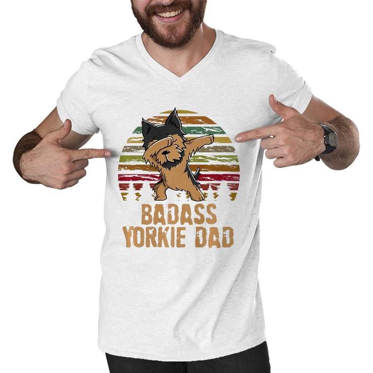 Funny Dabbing Badass Yorkie Dad  Men V-Neck Tshirt