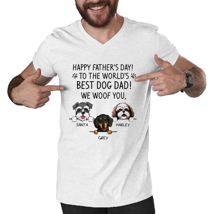 Happy Father's Day To The World's Best Dog Dad We Woof You Santa Grey Harley Men V-Neck Tshirt