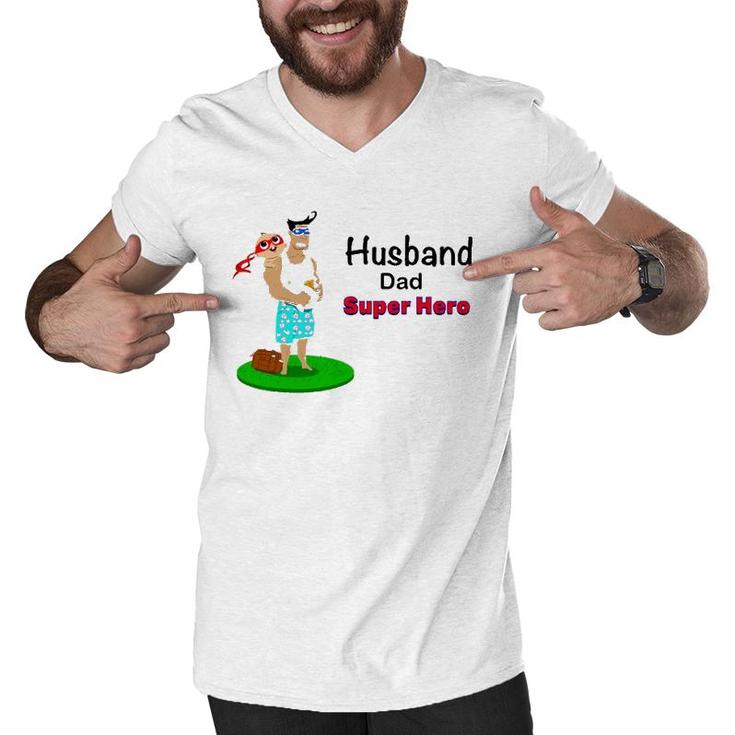 Husband Dad Super Hero Men V-Neck Tshirt