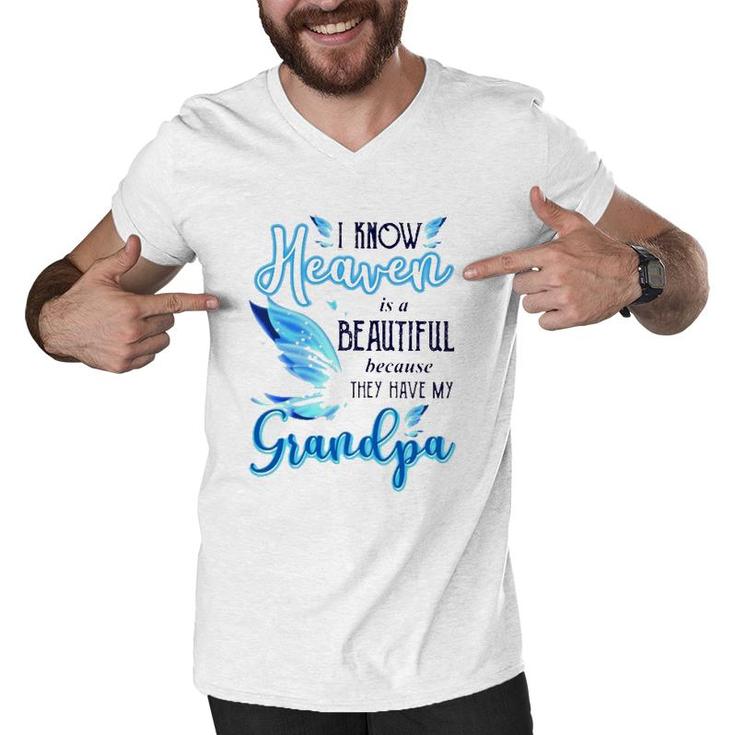 I Know Heaven Is A Beautiful Because They Have My Grandpa Beautiful Blue Butterflies Men V-Neck Tshirt