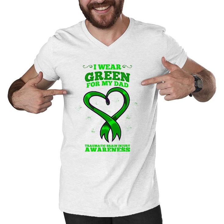 I Wear Green For My Dad Traumatic Brain Injury Awareness Men V-Neck Tshirt