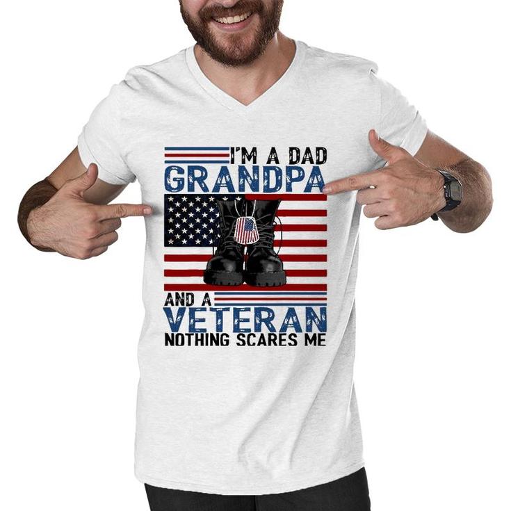 I'm A Dad Grandpa And A Veteran  Flag Usa Father's Day Men V-Neck Tshirt