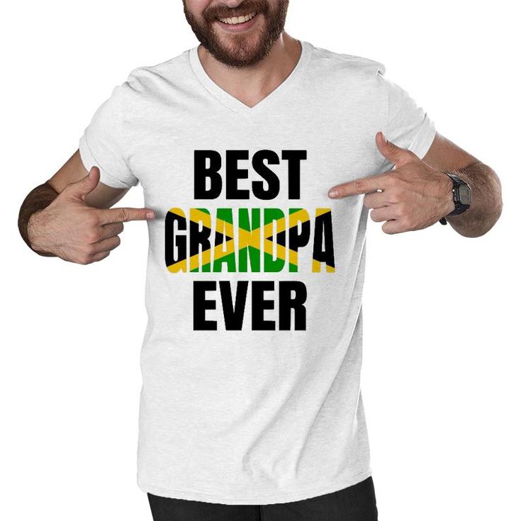 Jamaican Grandpa Dad Uncle Birthday Jamaica Flag Gift  Men V-Neck Tshirt