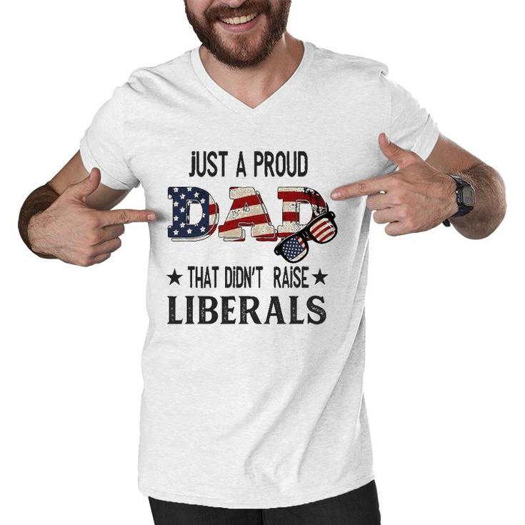 Just A Proud Dad That Didn't Raise Liberals Us Flag Vintage Men V-Neck Tshirt