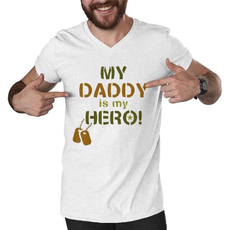 Kids My Daddy Is My Hero Military Soldier Dog Tags Men V-Neck Tshirt