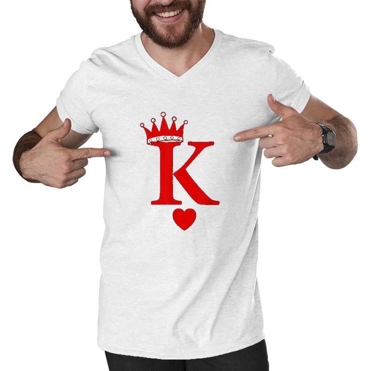 King Of Hearts Queen Of Hearts Playing Cards Deck Of Cards  Men V-Neck Tshirt