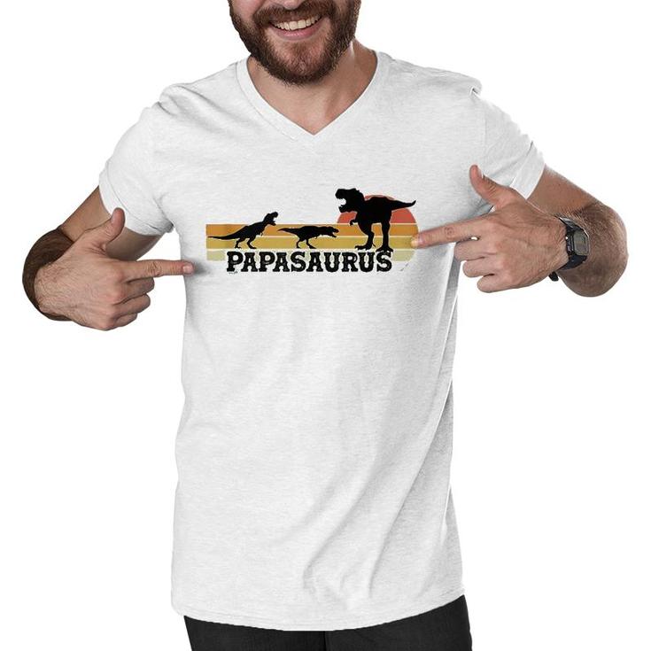 Matching Family Papasaurusrex Dinosaurs Papa Father's Day  Men V-Neck Tshirt