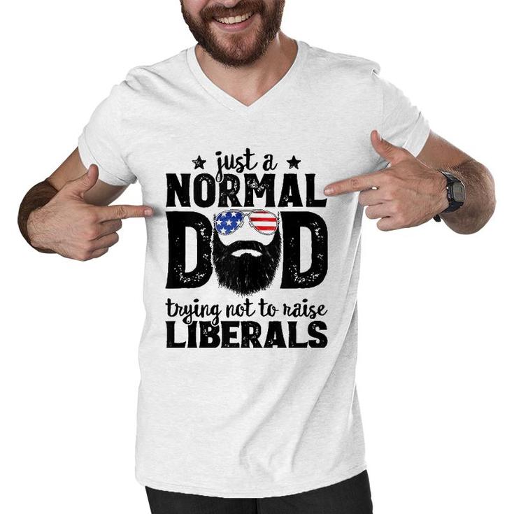 Mens Bearded Dad Just A Normal Dad Trying Not To Raise Liberals  Men V-Neck Tshirt