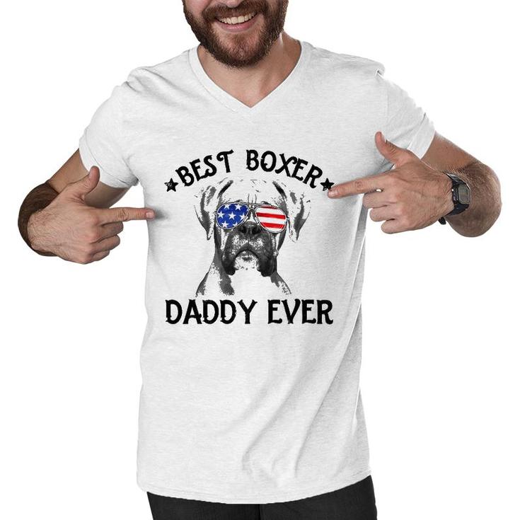 Mens Best Boxer Daddy Ever Dog Dad American Flag 4Th Of July Men V-Neck Tshirt