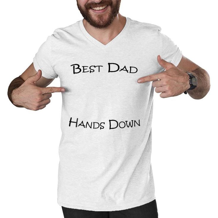 Mens Best Dad Hands Down Kids Craft Hand Print Fathers Day Men V-Neck Tshirt