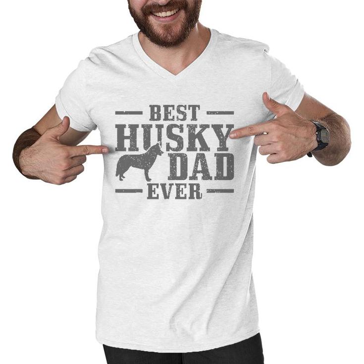 Mens Best Husky Dad Ever Funny Dog Owner Vintage Husky Men V-Neck Tshirt