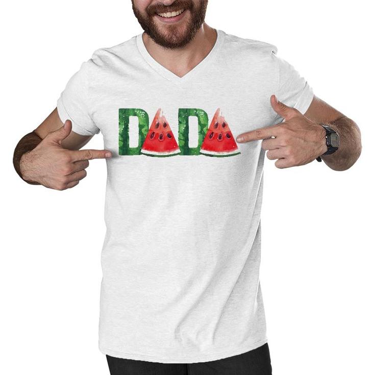 Mens Dada Watermelon Funny Summer Fruit Father's Day  For Dad Men V-Neck Tshirt