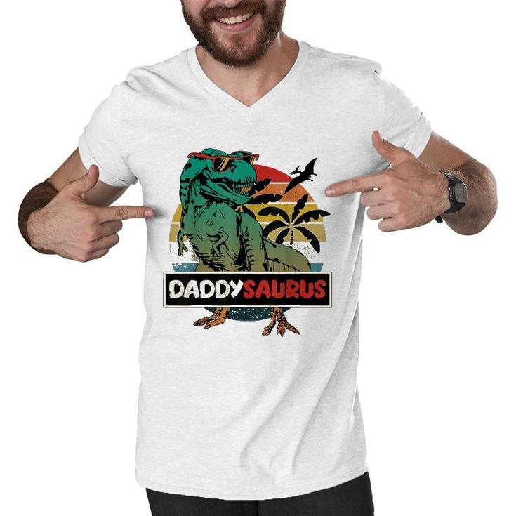 Mens Matching Family Daddysaurusrex Father's Day Dad Men V-Neck Tshirt