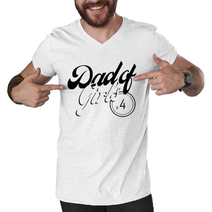 Mens Retro Design Dad Of 4 Girls Men V-Neck Tshirt