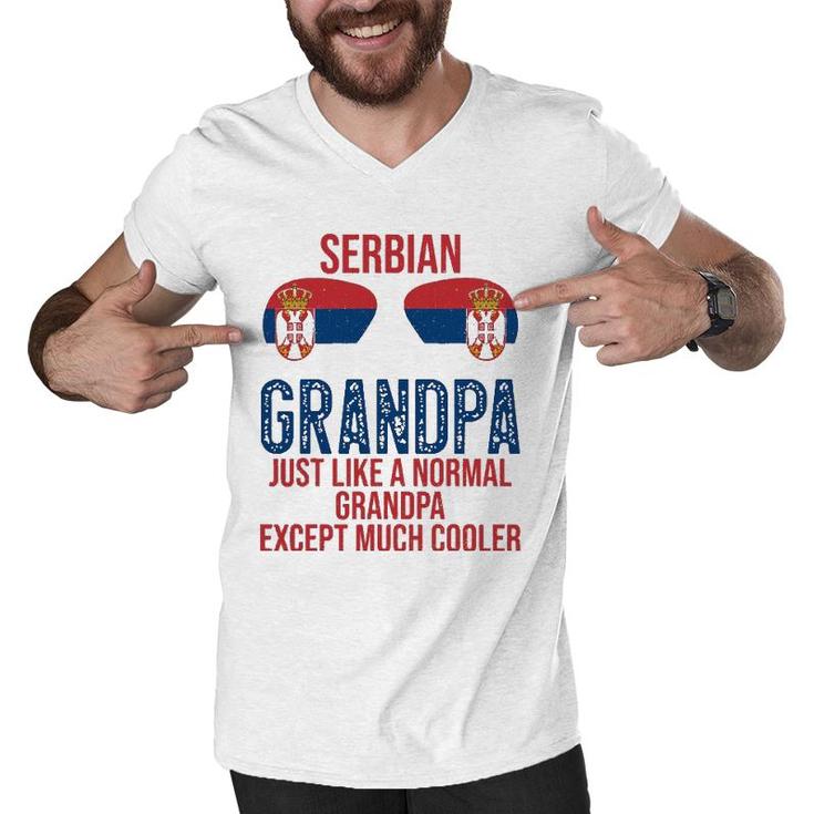 Mens Serbian Grandpa Serbia Flag Sunglasses Father's Day Men V-Neck Tshirt