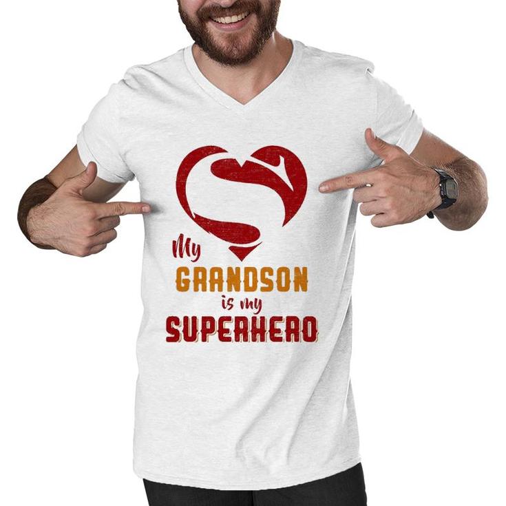 My Grandson Is Superhero Gift Mother Father Day Men V-Neck Tshirt