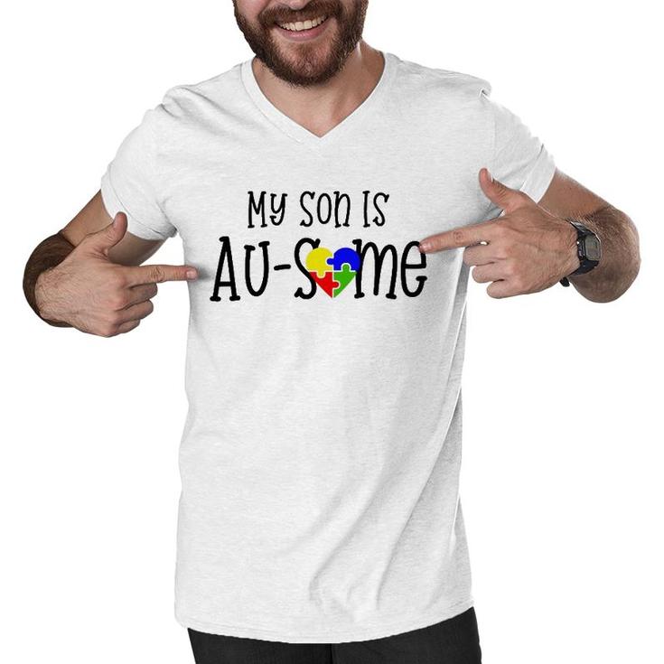 My Son Is Ausome Awesome Autism Mom Dad Men V-Neck Tshirt