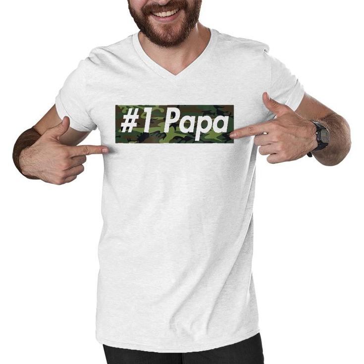 Number One Papa , Best Father, Dad Camo Box Men V-Neck Tshirt