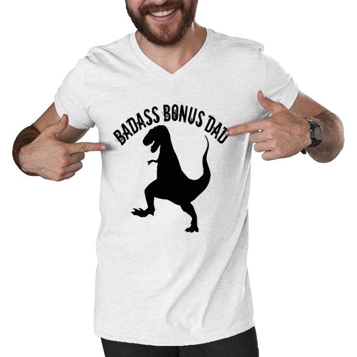 One Badass Bonus Step Dad Dinosaur Birthday Gift Men V-Neck Tshirt