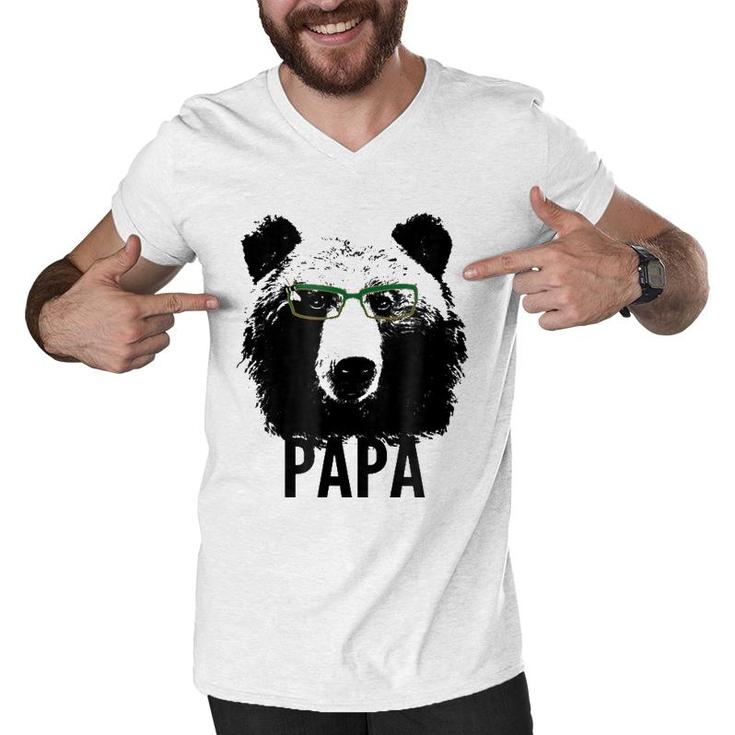 Papa Bear  Grizzly Bear With Glasses Dad Daddy Bears Men V-Neck Tshirt