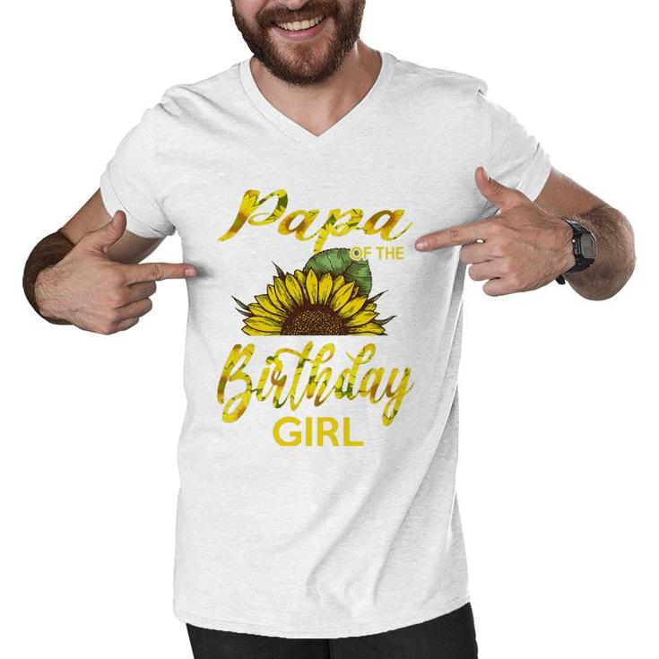Papa Of The Birthday Girl Dad Sunflower Men V-Neck Tshirt