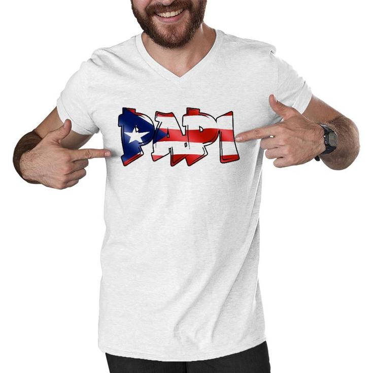 Papi Puerto Rican Flag Pr Pride Father Dad Boricua Men V-Neck Tshirt