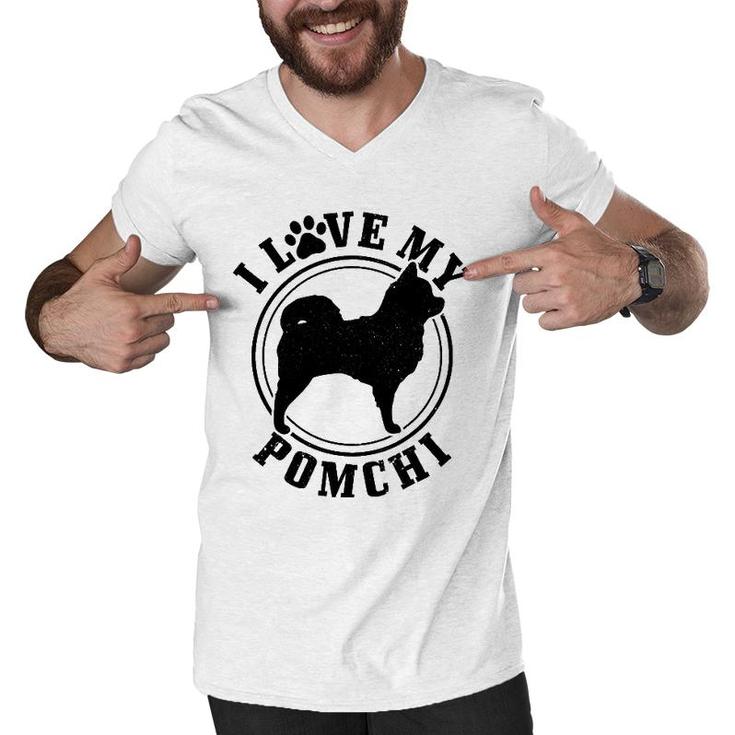 Pomchi Dog I Love My Pomchi Mom Dad Men V-Neck Tshirt