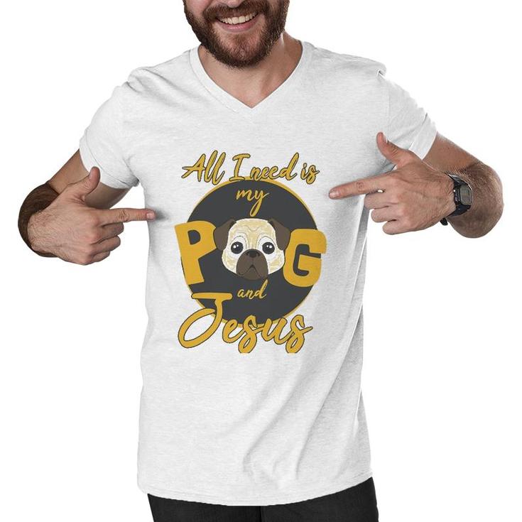 Pug Mom Dad Christian Jesus Dog Lover Pugs Gift Men V-Neck Tshirt