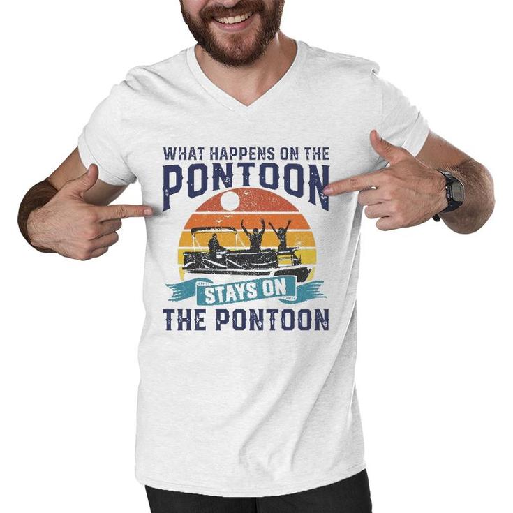 What Happens On The Pontoon Boat Funny Boating Gift For Dad Men V-Neck Tshirt