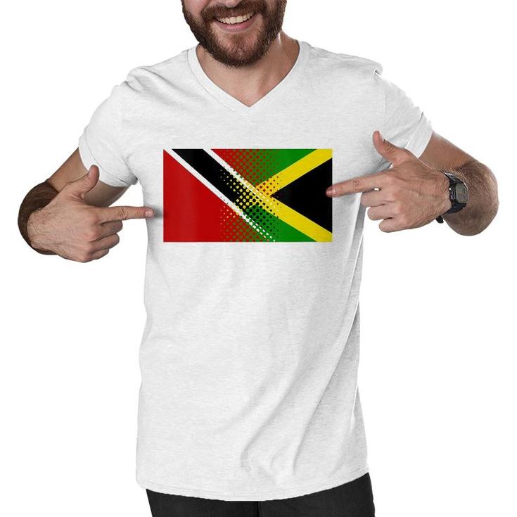 Womens Proud Jamaican Trinidadian Gift Trinidad And Jamaica Flag V-Neck Men V-Neck Tshirt