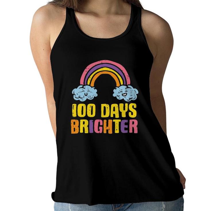 100 Days Brighter Rainbow Cute 100Th Day School Smarter Girl Women Flowy Tank