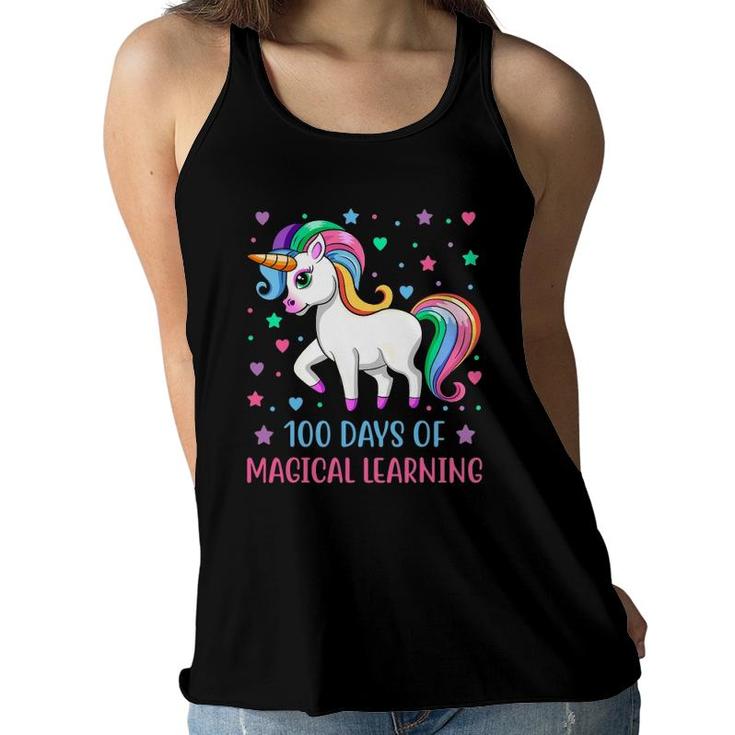 100 Days Of Magical Learning Unicorn 100 Days Of School Girl Women Flowy Tank