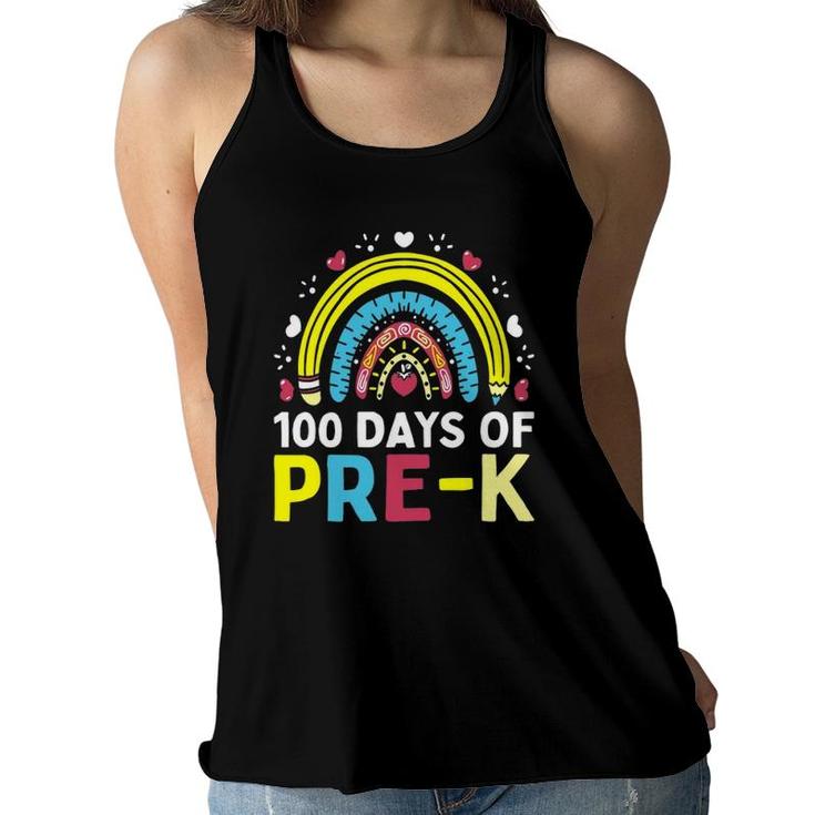 100 Days Of Pre K Happy 100Th Day Of School Teacher Kids Women Flowy Tank